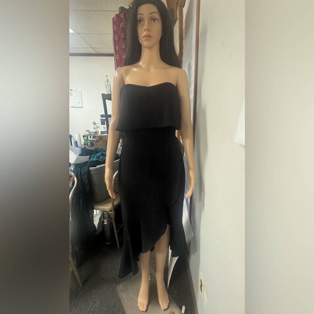 Xscape Black Strapless Asymmetrical Sheath Dress